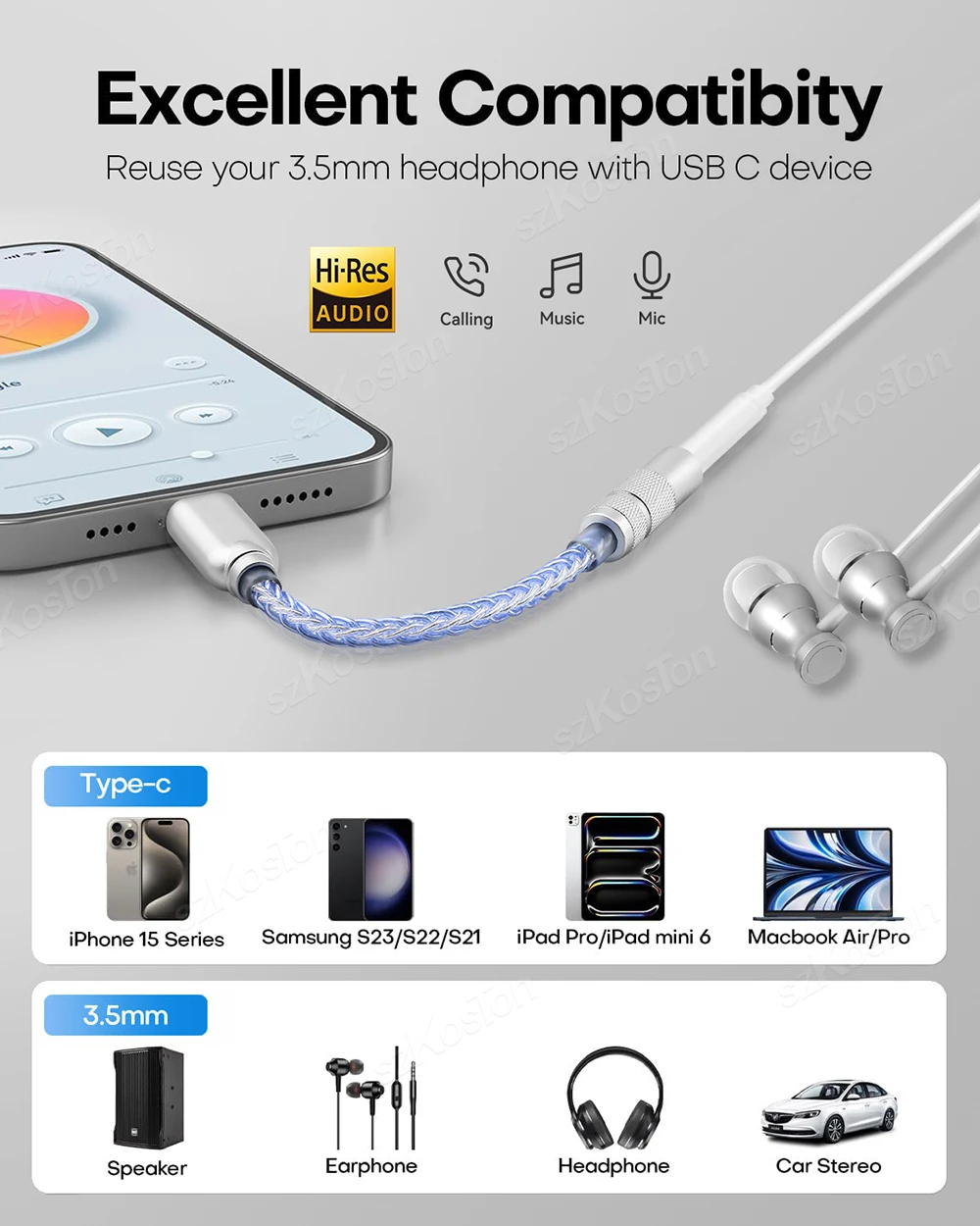 ALC5686 Chip Typ-C auf 3,5mm Audio-Adapterkabel 32b/384kHz DAC HiFi Audio-Decoder IEM Kopfhörerverstärker für iPhone15 Samsung – Detail 2