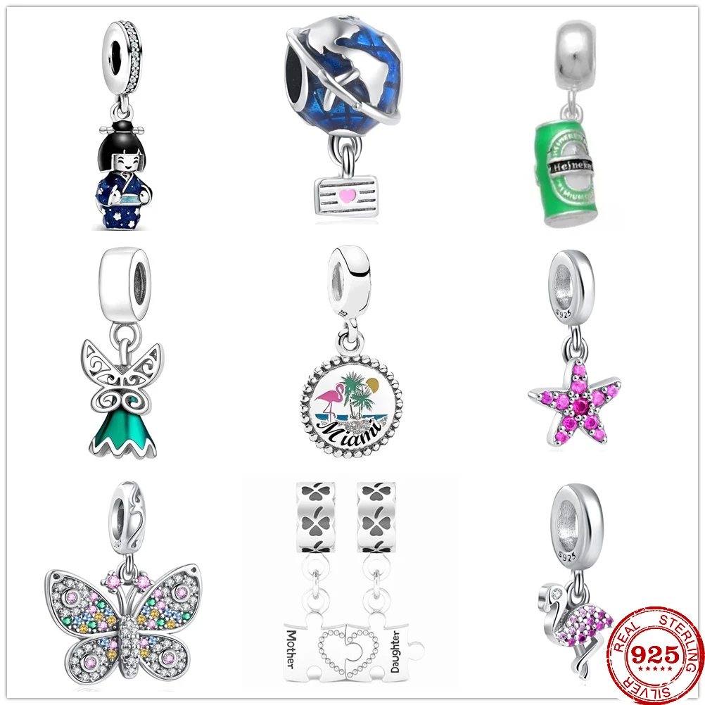 Nuovo 925 Sterling Silver Butterfly Flamingo Pandora Fai Da Te Perline Fini Fit Originale Pandora Charm Bracciale Gioielli Per Le Donne Regalo
