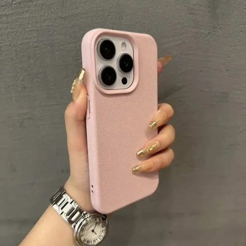 Luxury Lichee Pattern Leather Case - Candy Solid Color Slim Cover