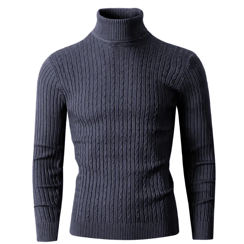 Autumn and Winter New Men's High Neck Pullover Long Sleeved Fashionable Striped Knitted Sweater Warm and Casual Slim Fit Outfit 3