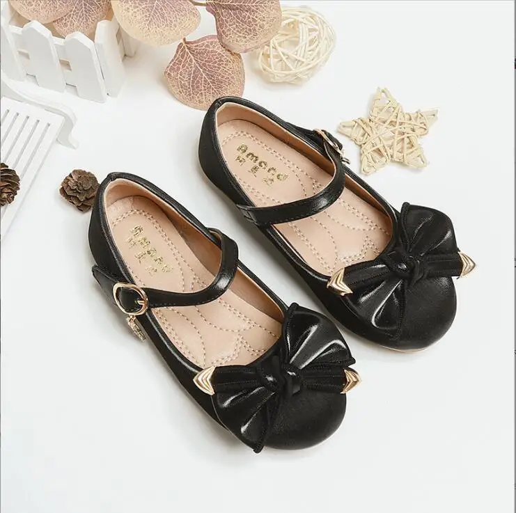 

Girl's Princess Shoes Black Ruffles Elegant Patent Leather Bowknot Children Flat Shoes Size 22-36 Toddler Kids Single Shoe