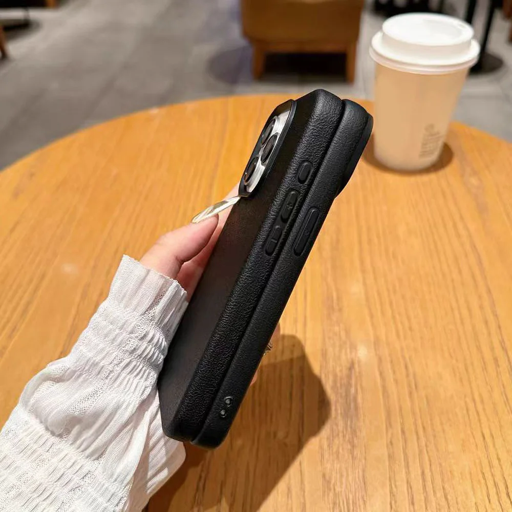 Elegant Leather Candy Lychee Pattern Shockproof Matte Silicone Phone Case