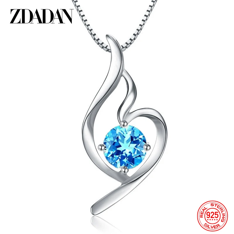 ZDADAN 925 Sterling Silver Blue Crystal Necklace Earring Set For Women Fashion Wedding Jewelry Party Gift 5