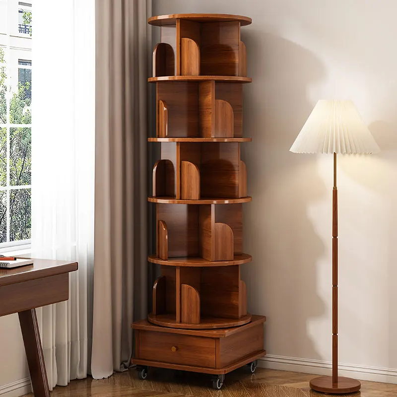 

Bookshelf Rotating 360 Degrees Student Household Storage Picture Book Rack Simple Floor Storage Rack Living Room Layered Boycase
