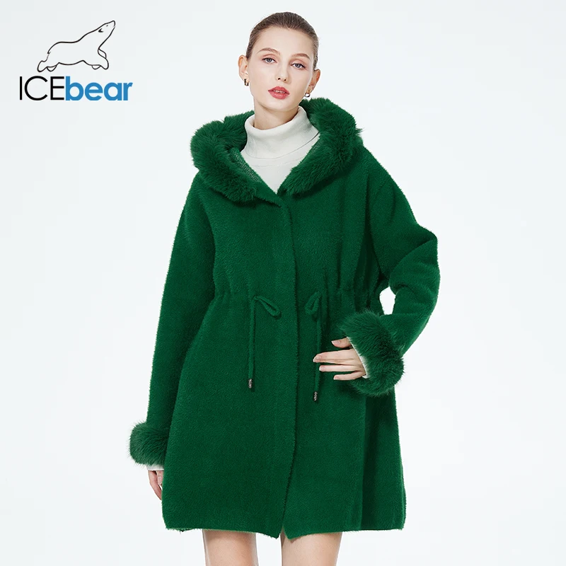 ICEbear 2023 여성용 단색 루즈 가디건, 긴 소매 스웨터, 니트 후드 코트, 모피 인공 밍크 코트, HY058