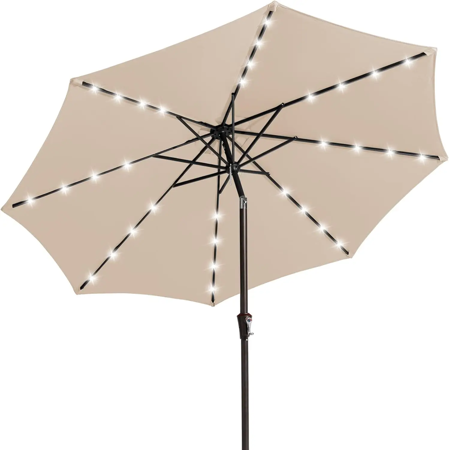 Upgrade 9FT LED Lighted Patio Umbrella, Solar Outdoor Umbrella, Tilt Table Umbrella for Pool, Deck & Yard (Beige)