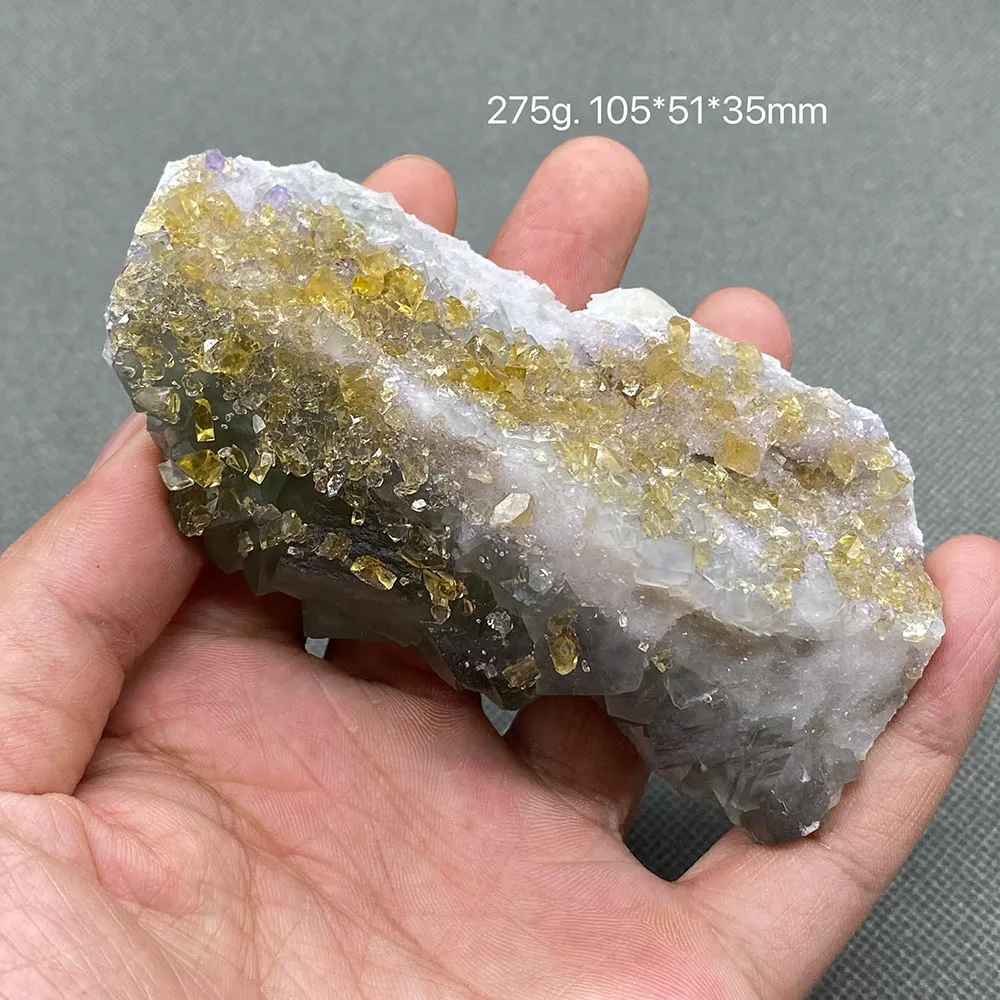 100% natural yellow Barite and green fluorite intergrowth crystal raw stone ore sample origin Fujian Province, China