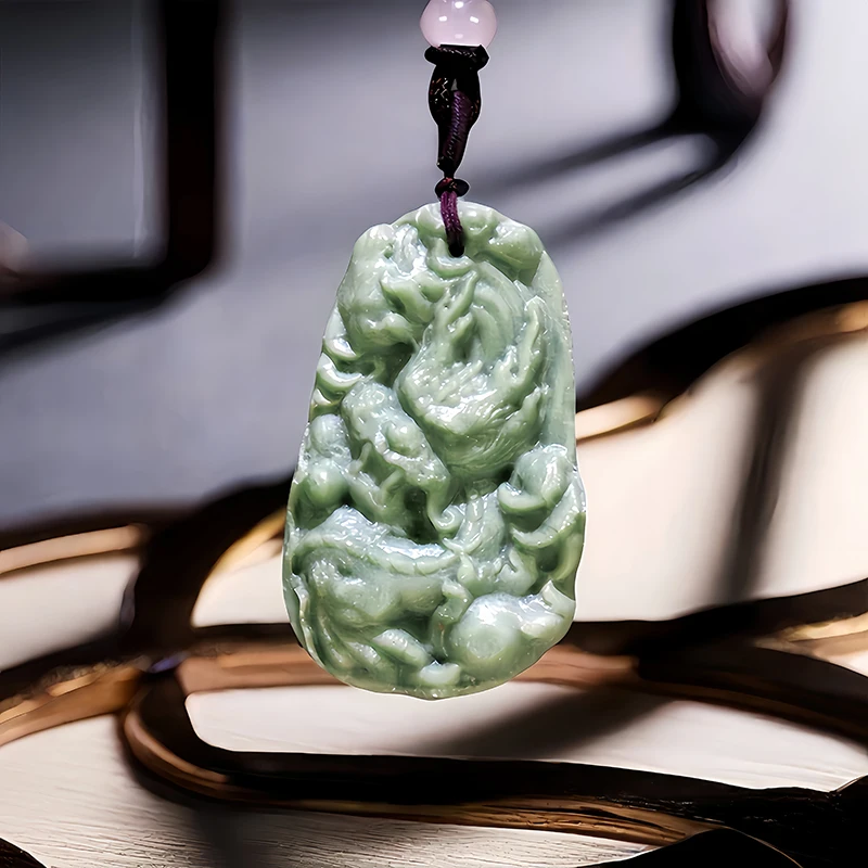 

Natural Real Jade Dragon Pendant Necklace Talismans Stone Amulet Carved Jewelry Designer Vintage Chinese Gift Charm Gemstones