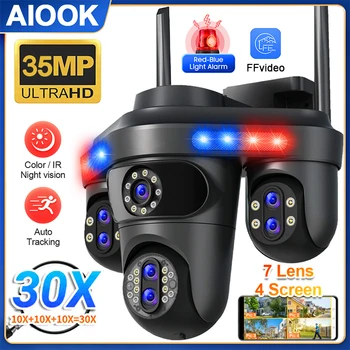 AIOOK 7 Lens 4 Screen Security Camera 30X ZOOM HD 35MP WiFi Camera Outdoor IP66 Waterproof Color Night Vision Mobile Tracking 1