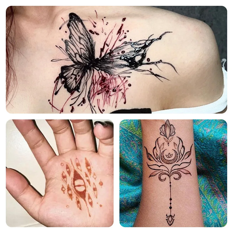 Pasta per tatuaggi all'henné impermeabile, coni di henné indiano facili da applicare, pittura per body art per tatuaggi temporanei. - immagine 5