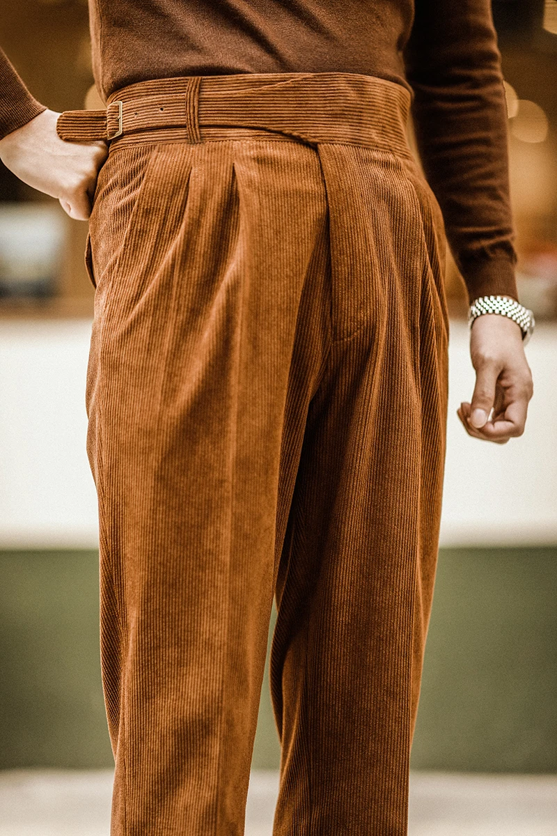 2024 Autumn and Winter Men's Corduroy Casual Pants High Waist Business Fashion Elastic Regular Fit Stretch Trousers Male Z299 6