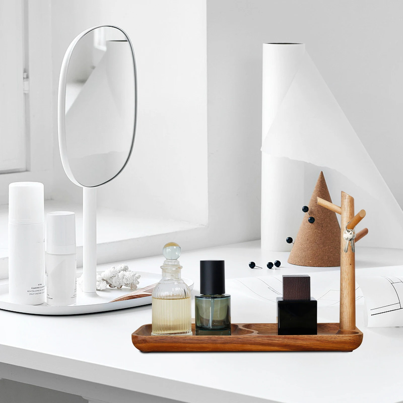 Description Picture 2 of itemWood Key Tray Tree Branch Storage Tray Living Room Desktop Key Hanger Jewelry Rings Display Frame Space Saving Entryway Tray New