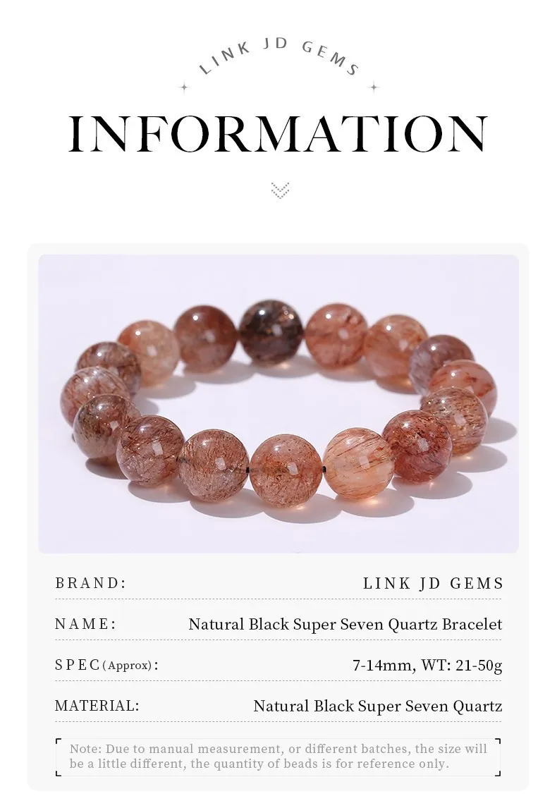 Jd natürliche schwarze Super sieben Quarz Armband Frauen Männer Mode handgemachte runde Perle Stretch Rutil Armreifen Energie Schmuck – Detail 2