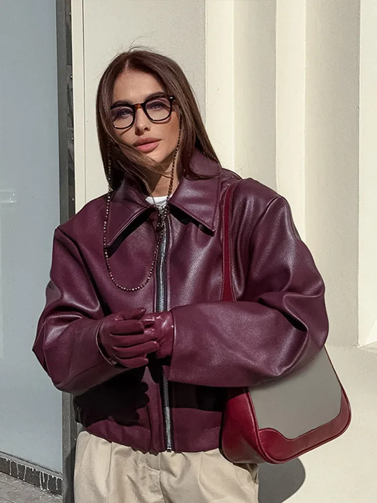 Motocicleta PU Chaqueta De Cuero Para Mujer Otoño Abrigo Con Cremallera