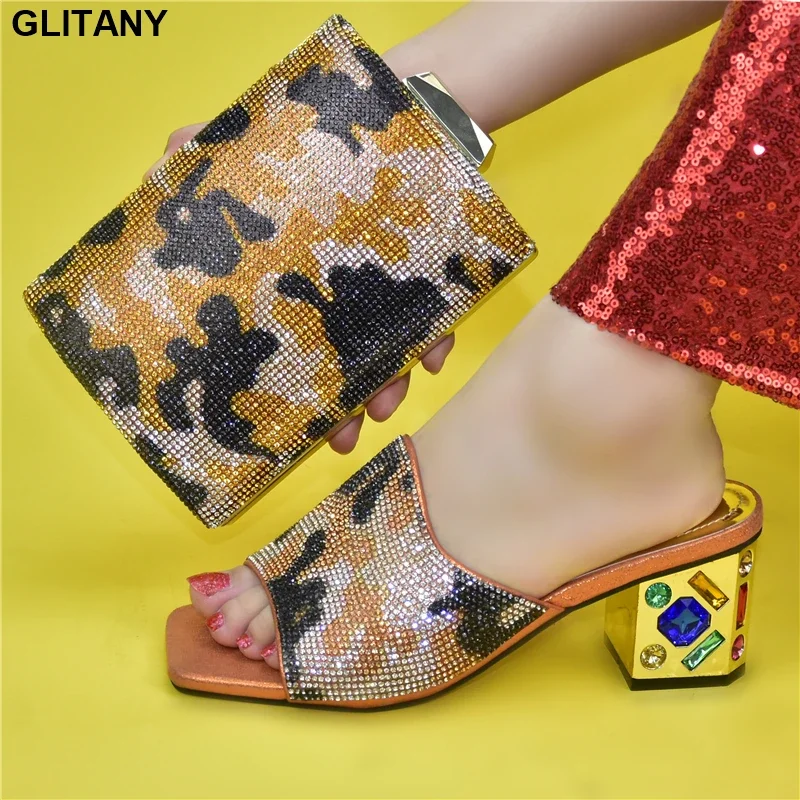 

Latest African Women Wedding Shoes and Bag Set Decorated with Rhinestone High Heel Luxury Shoes Women Designers Party Shoes