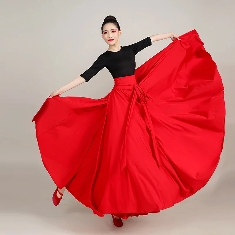 85/90/95cm Soild Color Big Swing Flamenco Skirt Women Spanish Dance Skirt Belly Dance Costume Long Dress Performance Gypsy Skirt