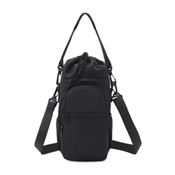 Insulated Portable Water Bottle Bag with Adjustable Strap and Phone Pocket for Outdoor Sports and Travel (Black)