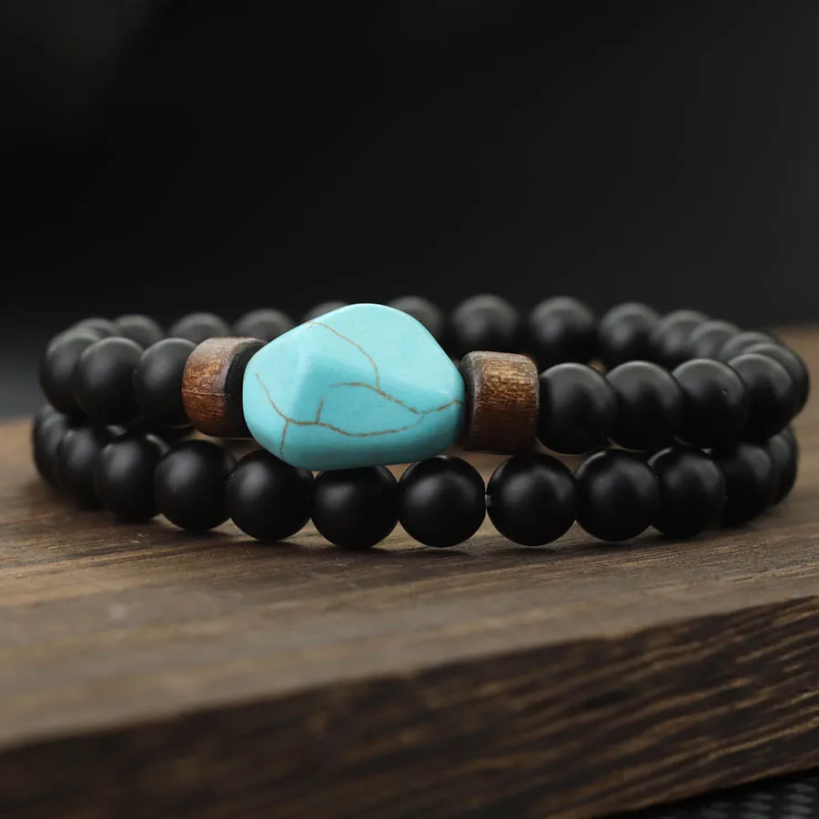 Men Turquoise Stone Strand Bracelet Set