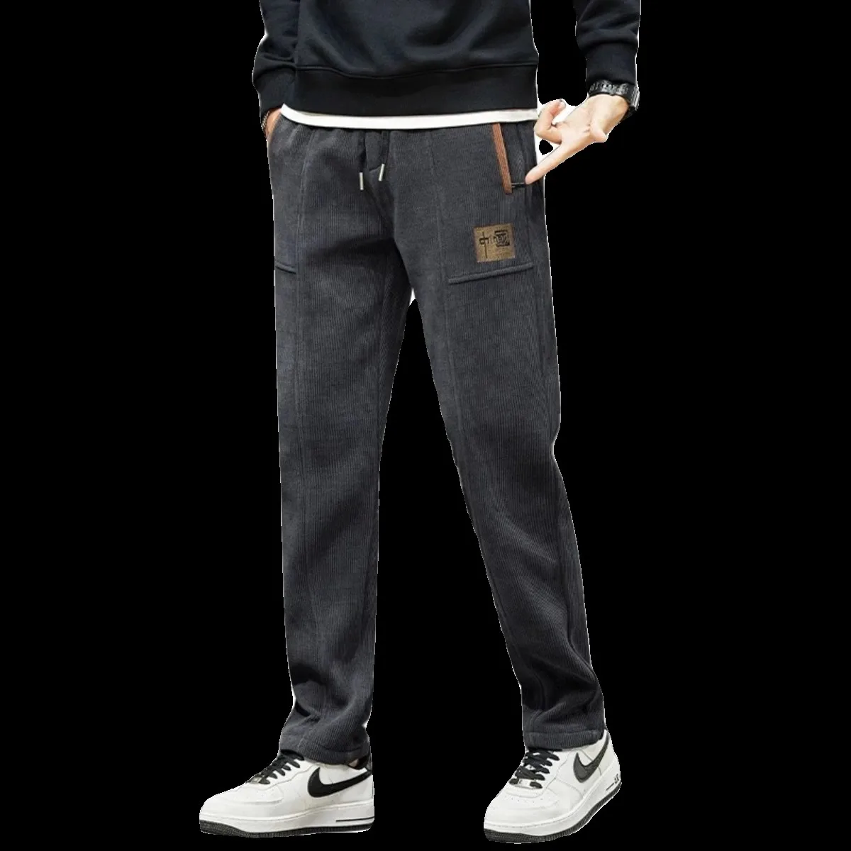 Thiened Fce Lined Corduroy Casual Sweatpants Men Loose plus Size Heat Resistant Wearable Long Pants Youth Faion Sle