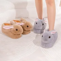 Double Eyelid Rabbit Winter Ankle Wrap Cotton Shoes Simulation Long-Ear Rabbit Plush Cover Heel Thickening Floor Cotton Slippers 2