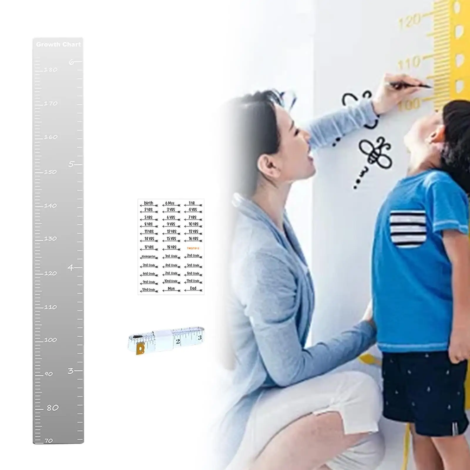 Acrylic Kids Growth Chart Mirror 47.2x5.9inch for Playroom, Kids' Room Versatile with Stickers DIY Splicing Wall Decoration