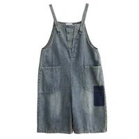 plus Size Denim Overalls Women's Summer New Sle High Waist ort Jeans Straight Leg Color Blo Five-Quarter Pants - Image 5