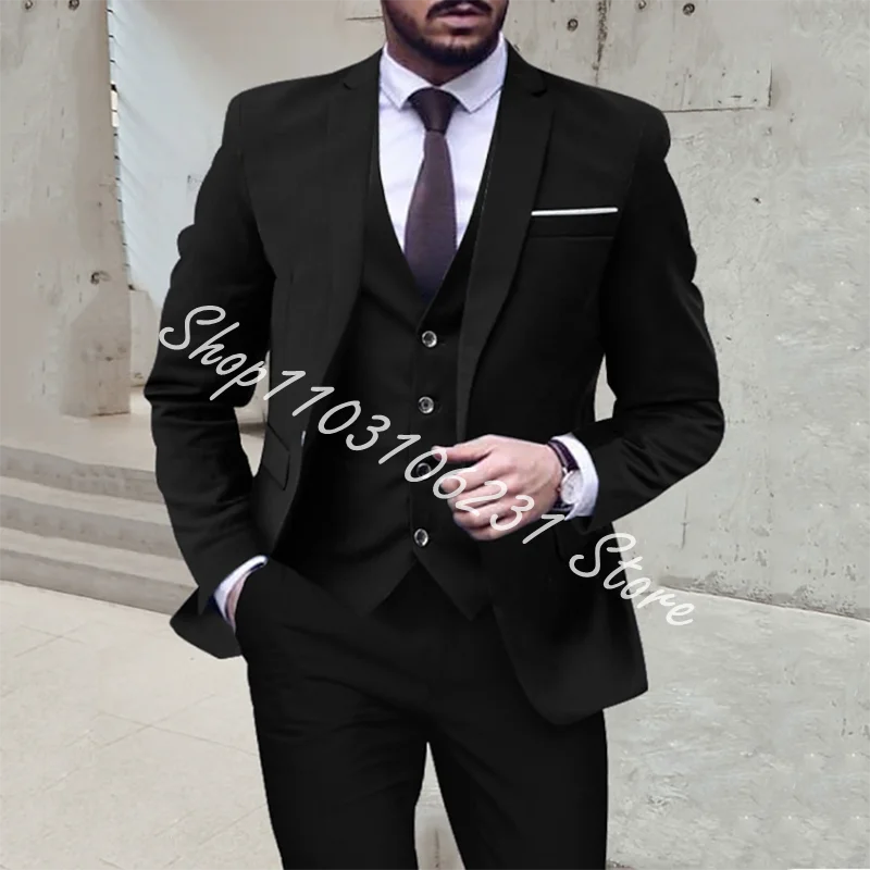Brown Classic Men Suits 3 Pieces Tuxedos Groomsmen Wedding Suits Fashion Business Men Blazer Jacket+Pants+Vest Costume Homme