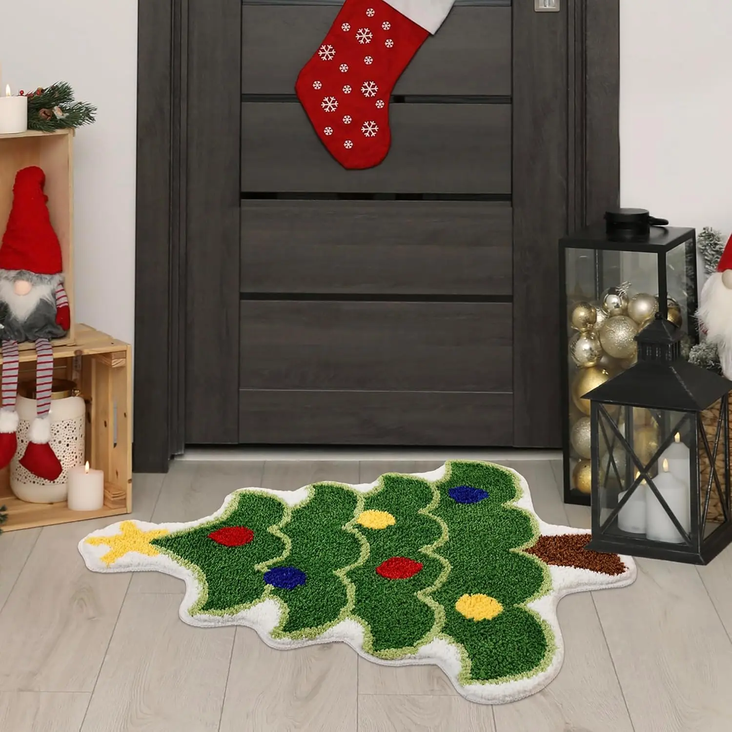 Nordic Christmas Tree Cashmere Floor Mat Toilet Bathroom Absorbent Non-Slip Foot Mat Home Decor Soft Bedroom Carpet