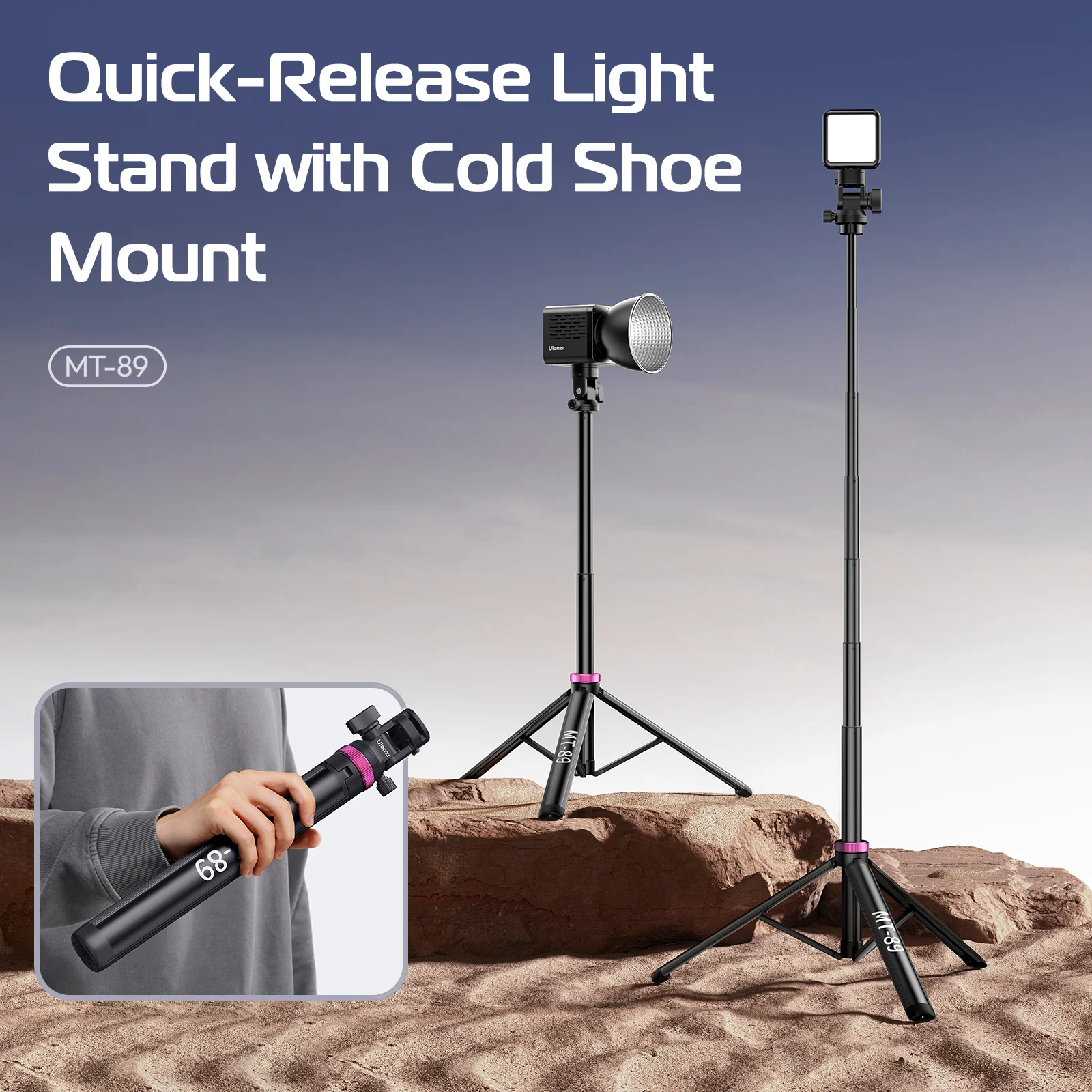 Ulanzi MT-89 Light Stand Tripod with Cold Shoe Quick Disassembly 360° Panoramic Ball Head COB Light Accessories Folding Bracket