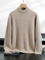 Men's Thick 100% Cashmere Sweater Mock Neck Basic Pullover Autumn Winter Smart Casual Cashmere Knitwear Soft Warm Clothing Tops 1
