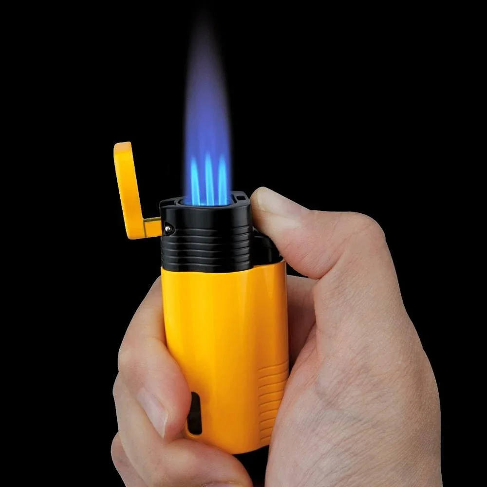 

Metal Cigar Tobacco Lighter 3 Torch Jet Flame Refillable with Punch Smoking Tool Accessories Portable Gift Box