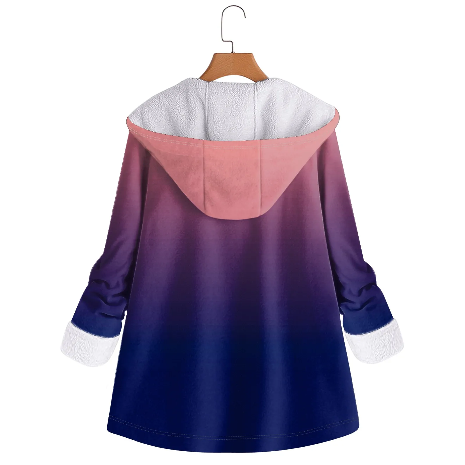 Fleece Thicken Thermal Jacket Women Autumn Winter Gradient Korean Oversized Warm Coats Fashion Hooded Zipper Pocket Loose Parkas