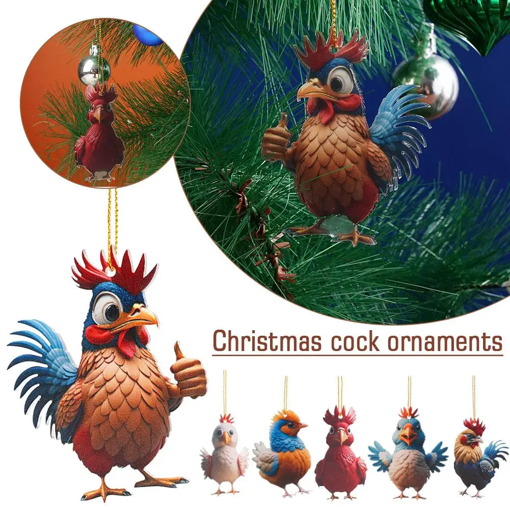 

Cute Cartoon Acrylic Christmas Chicken Drop Ornaments Xmas Rooster Tree Christmas Creative Crafts Charm Decor Hanging DIY A K7T9