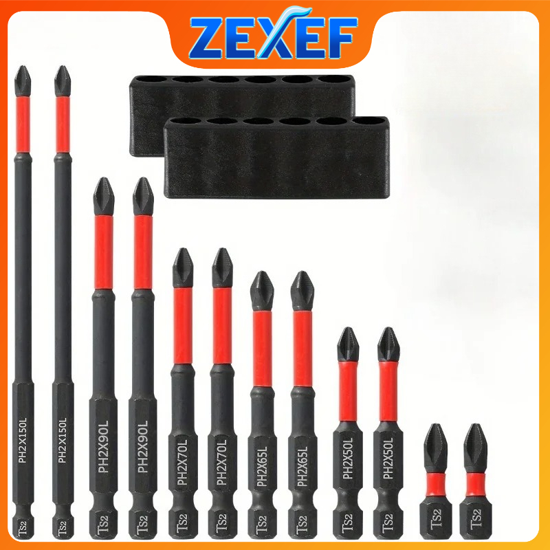 ZEXEF 5-12Pcs Magnetic Screwdriver Bit Set S2 Steel 1/4inch Shank Electric Screwdriver Bits Cross Head Impact Screw Driver Bit
