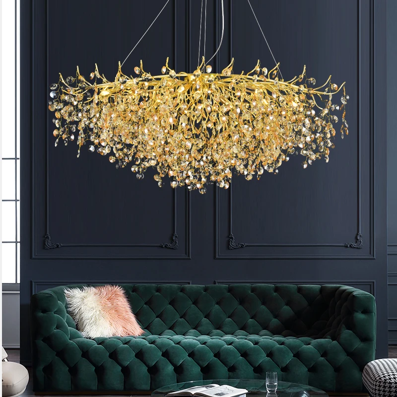 Modern LED Crystal Chandeliers Living Room Crystal Light Bedroom Pendant Crystal Lamps Villa Hall Hanging Light Home Decor Light