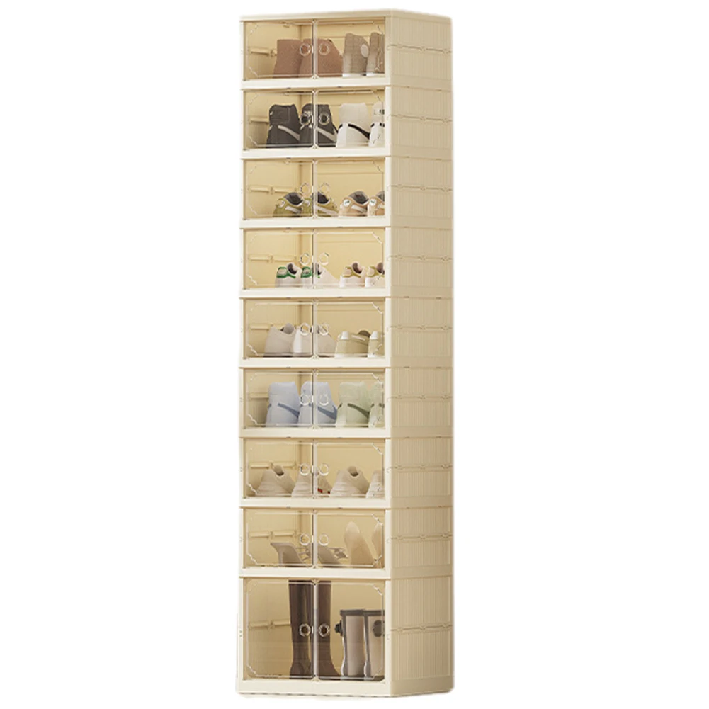 8+1 Layers Foldable Shoes Box Thickened Plastic Sneaker Shoe Storage Box Dustproof Stackable Cabinet Shoe Organizers Rack Shelf