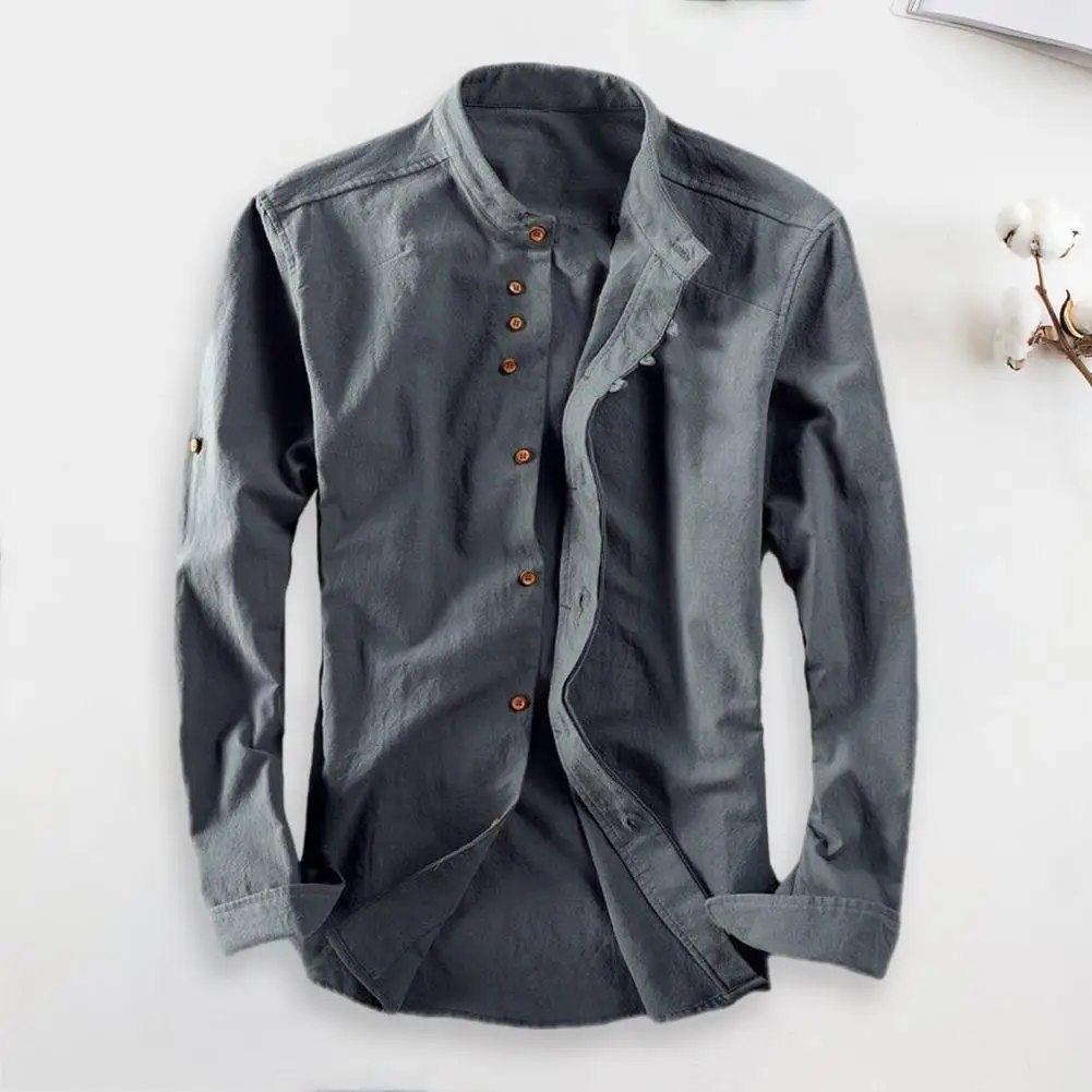 

Однотонная рубашка, стильный кардиган со стоячим воротником для осени и зимы, мягкая теплая рубашка в стиле ретро, облегающая офисная рубашка средней длины