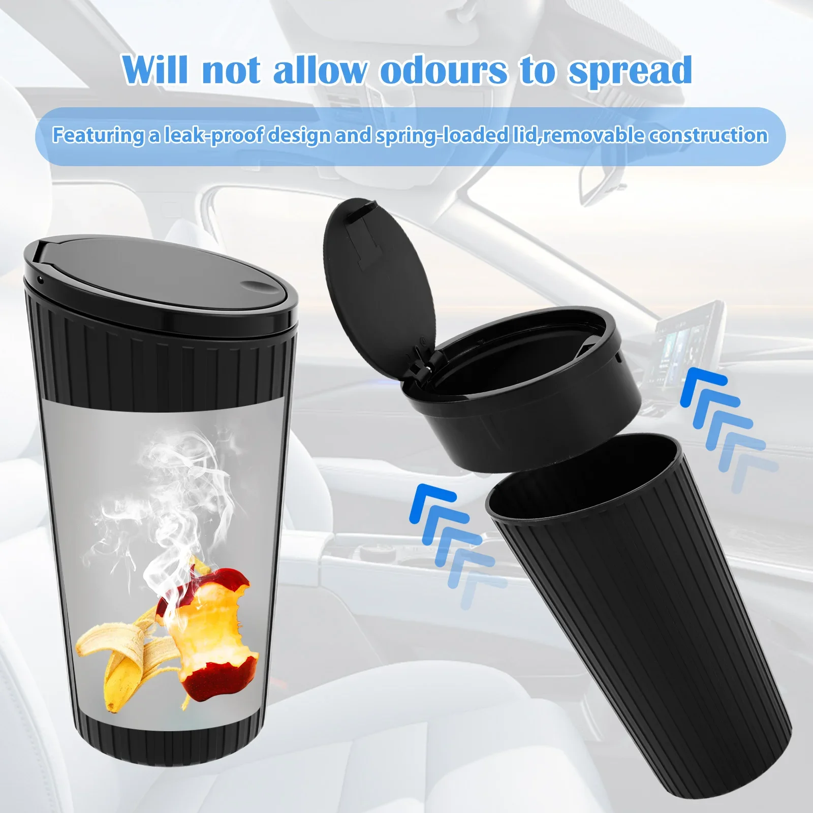2개입 650ml 플라스틱 자동차 쓰레기통 뚜껑 포함, 간편 세척, 누수 방지, 차량 도어 포켓/시트 뒷면 포켓용 차량 쓰레기통
