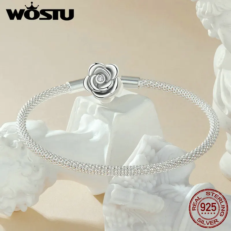 WOSTU   빈티지 장미 꽃 기본 팔찌 팔찌 여성을위한 맞는 매력 비즈 DIY 파인 웨딩 쥬얼리