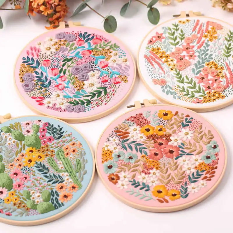 

Embroidery Kit for Beginner Full Flower Cross Stitch Set Flowers Plant Paiting Embroidery Kits DIY Stitching Art Needlework