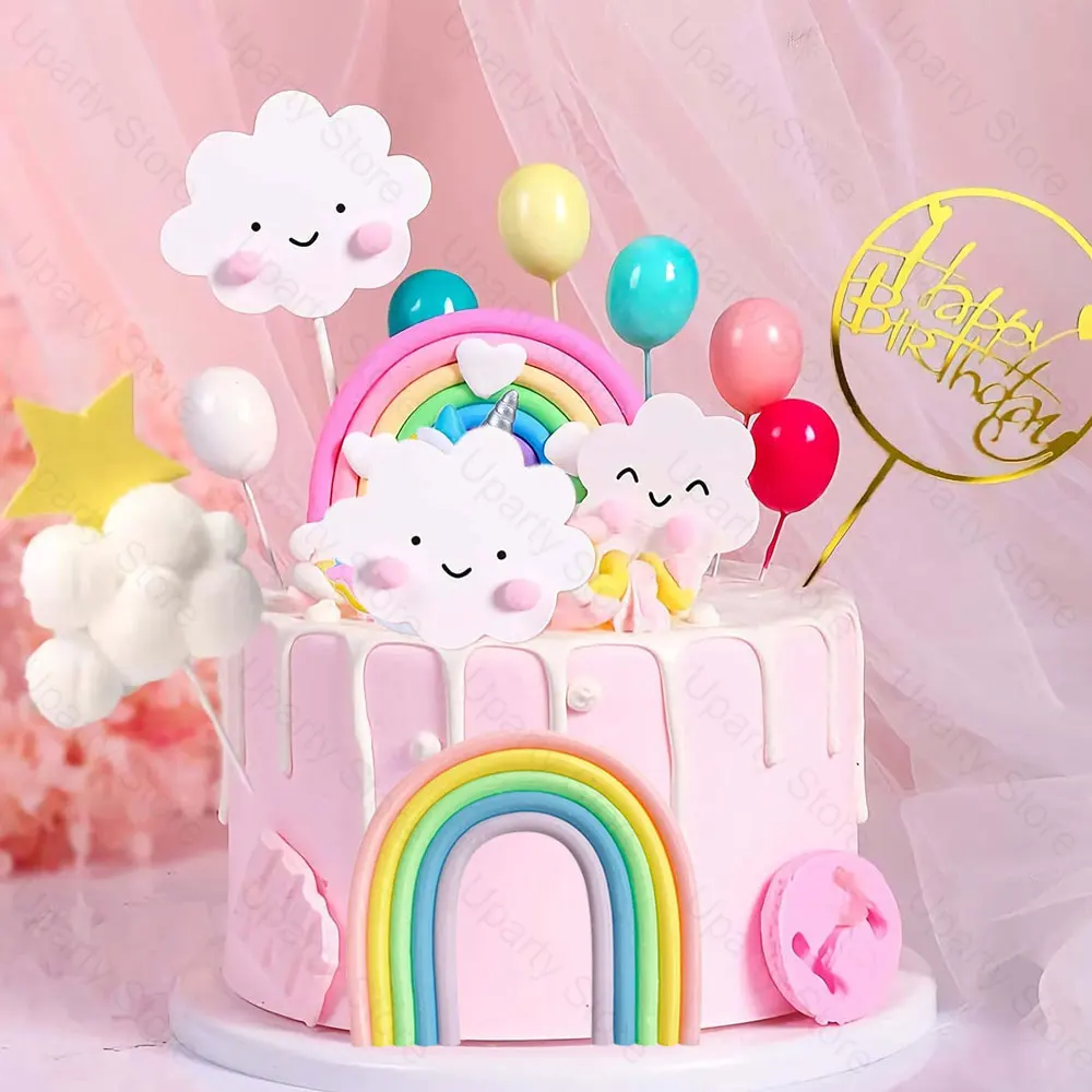Cake Toppers Party Decorations 1/2/5Pcs Rainbow Cake Toppers Blue Pink Purple Boho Rainbow Cake Decorations for Birthday Party Boy Girl Baby Shower Decor