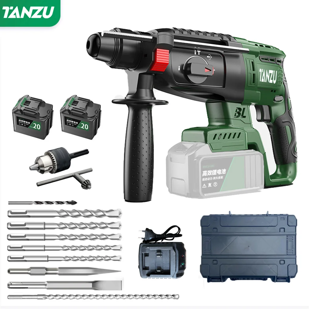 21V Brushless Motor Electric Hammer Cordless Drill Impact Driller Multifunction Rotary Rechargeable Power Tool With Battery
