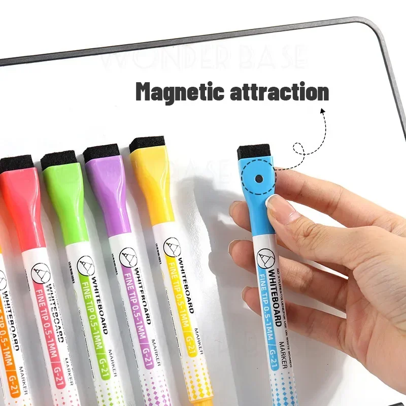 8 Colors 0.5mm Magnetic Dry Erase Markers Whiteboard Marker Pen Office School White Board Stationery Extra Fine Tip Colored Pens