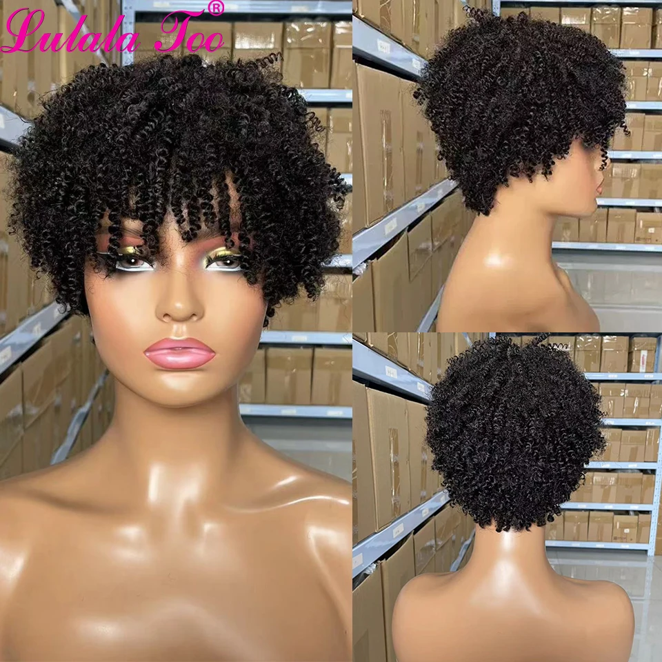 8inch Afro Kinky Curly Full Machine Short Wigs Human Hair High Quality Brazilian Virgin Hair Wig For Black Women Daily Use
