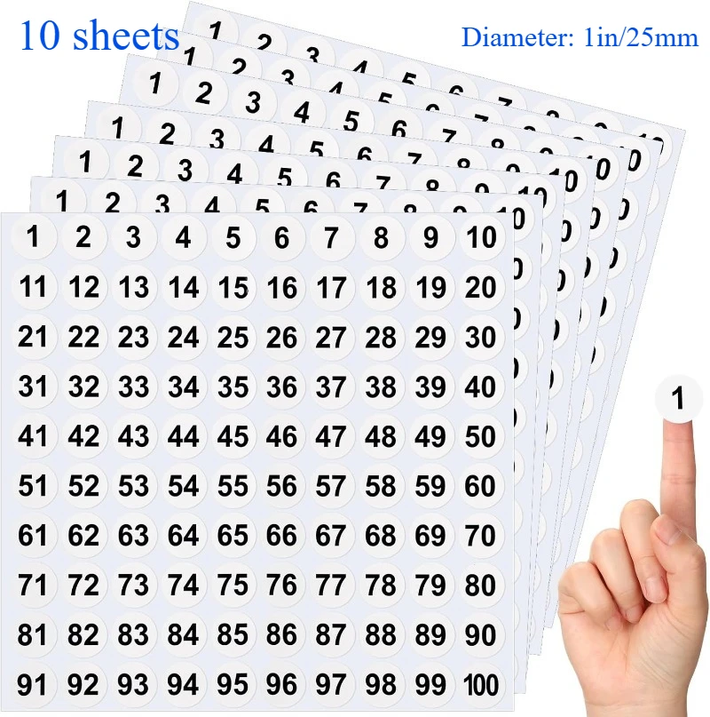 0.4 Inch Stickers 1000 Round Number Stickers - 1 To 100 Self-Adhesive ...