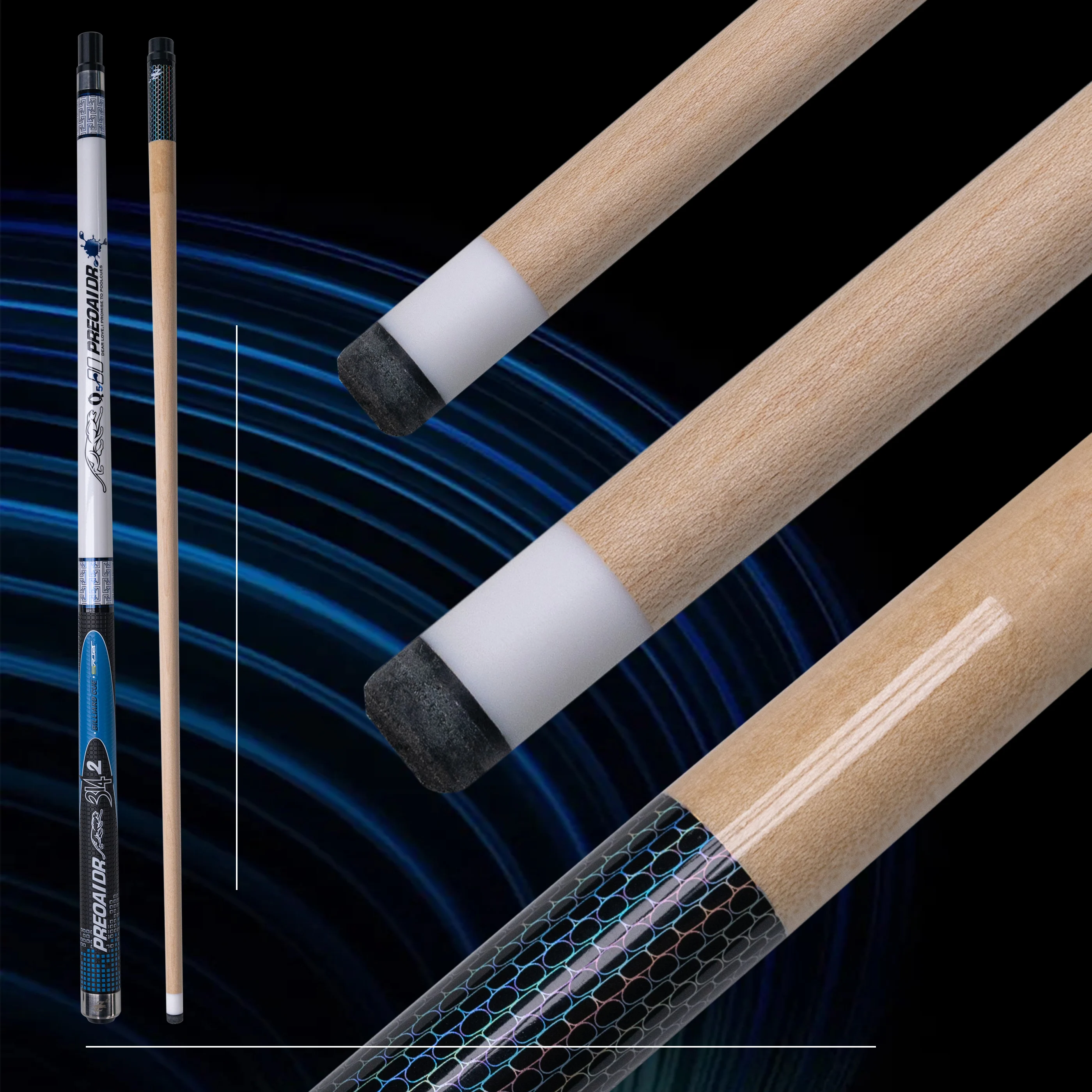 Billiards Pool Cue Stick Premium Maple 13mm Tip Joint Protectors Non Slip Leather Grip for 9-Ball and Carom
