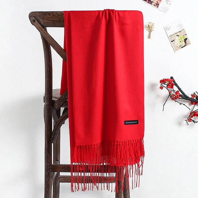 

Winter Cashmere Scarf Women Long Shawls Wraps Luxury Brand Solid Pashmina Blanket Cape Female with Tassel Scarves