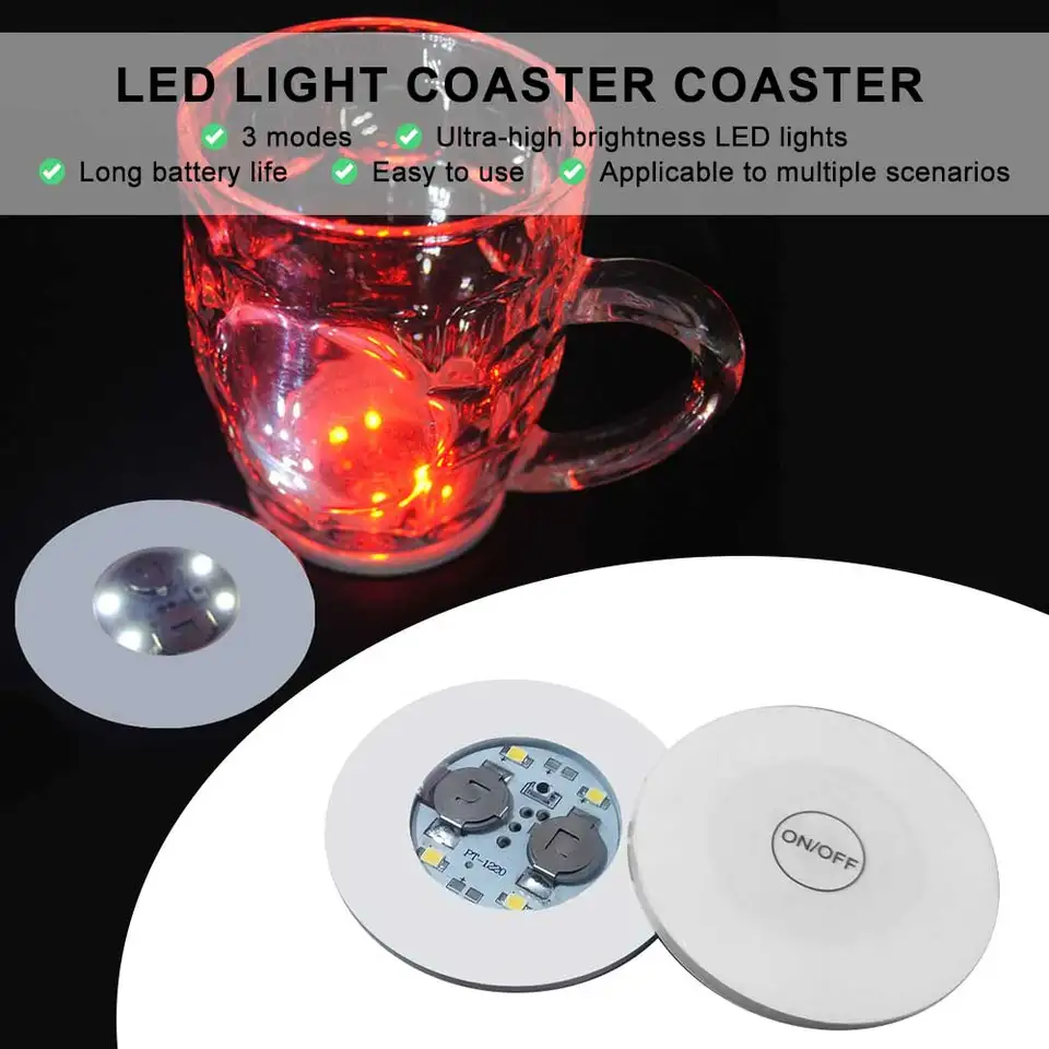 Sous-verre lumineux à LED, autocollant Shoous Cowijk, alimentation par  batterie, français ou bouteille, verre à boire, tasse Pad, décor de fête au