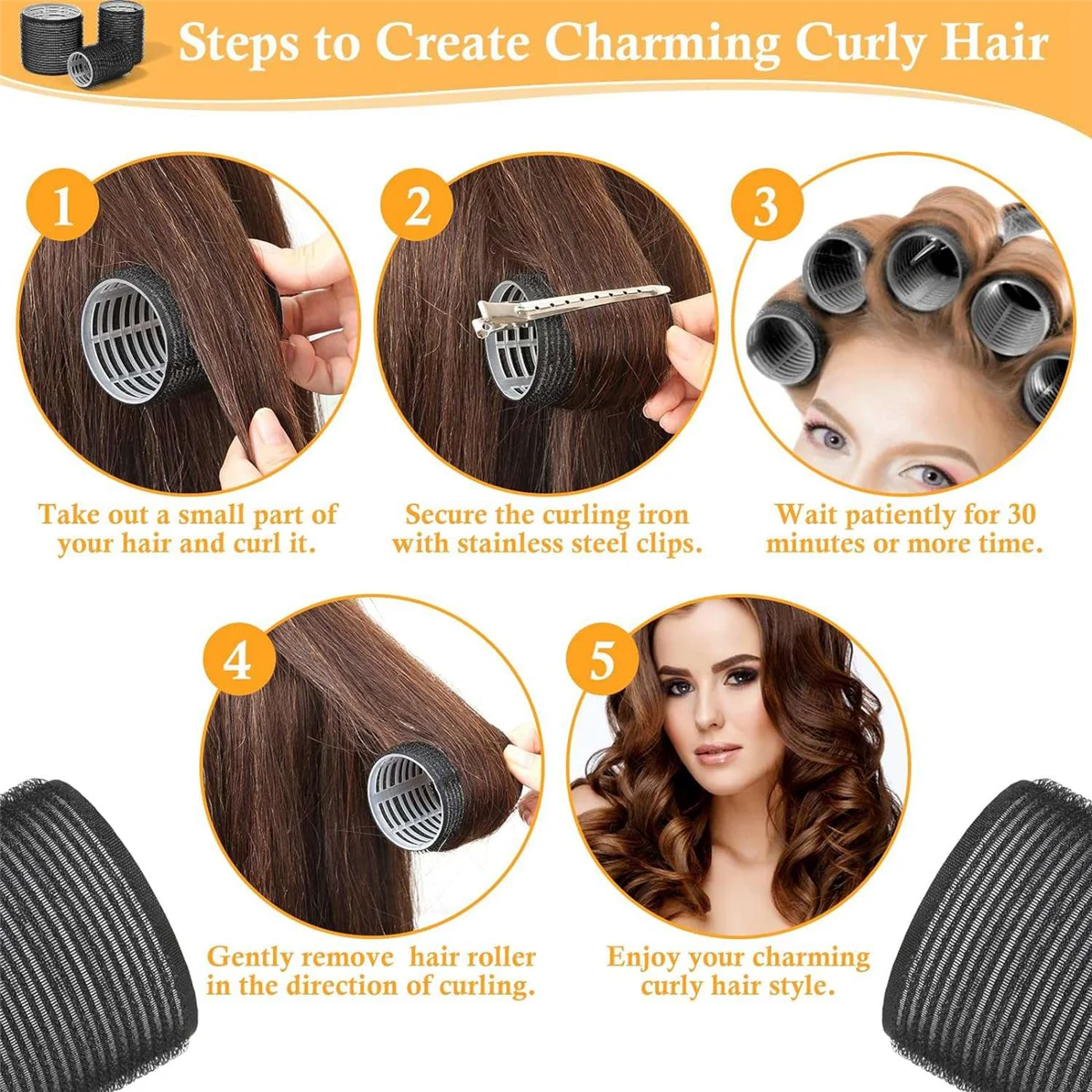 43PCS Hair Curlers Rollers with Clips 3 Sizes Jumbo Roller 12Duckbill Clips Rollers