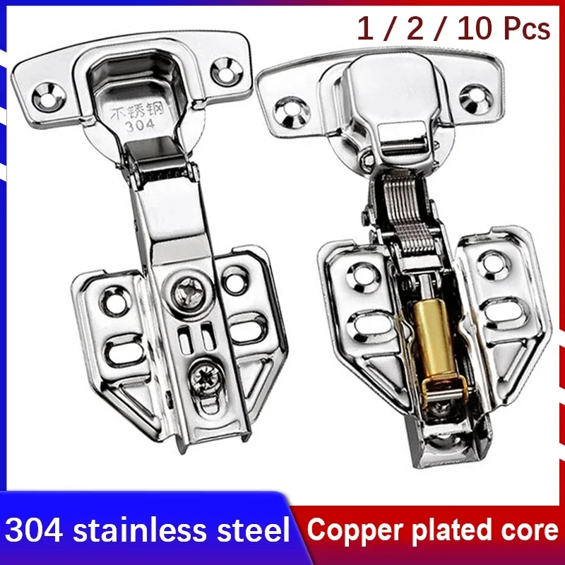 304 Stainless Steel Hydraulic Hinges 1Pcs/10Pcs Cabinet Door Spring Hinge Damper Quiet Closing Kitchen Cupboard Furniture